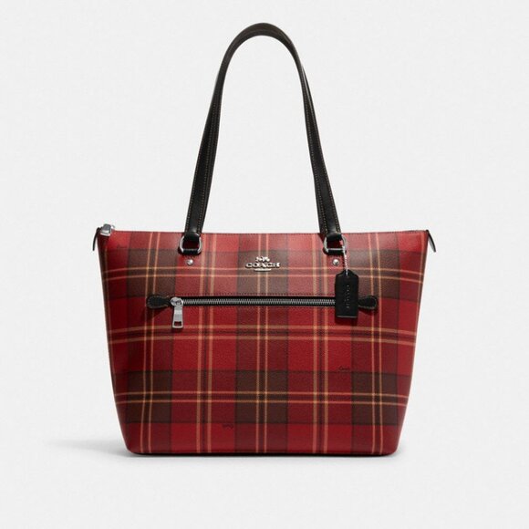 Coach Gallery Tote shoulder bag with tartan plaid print. - Picture 1 of 2